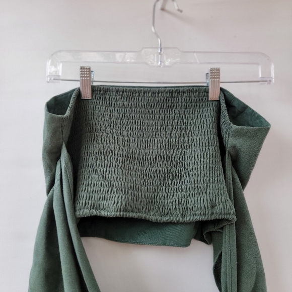 Commense Linen Crisscross Halter Crop Top Size Large Sage Green Boho Minimalist - Picture 8 of 10